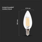 6W C35 Żarówka LED Filament / Klosz Transparentny / Barwa:6400K / Trzonek:E14