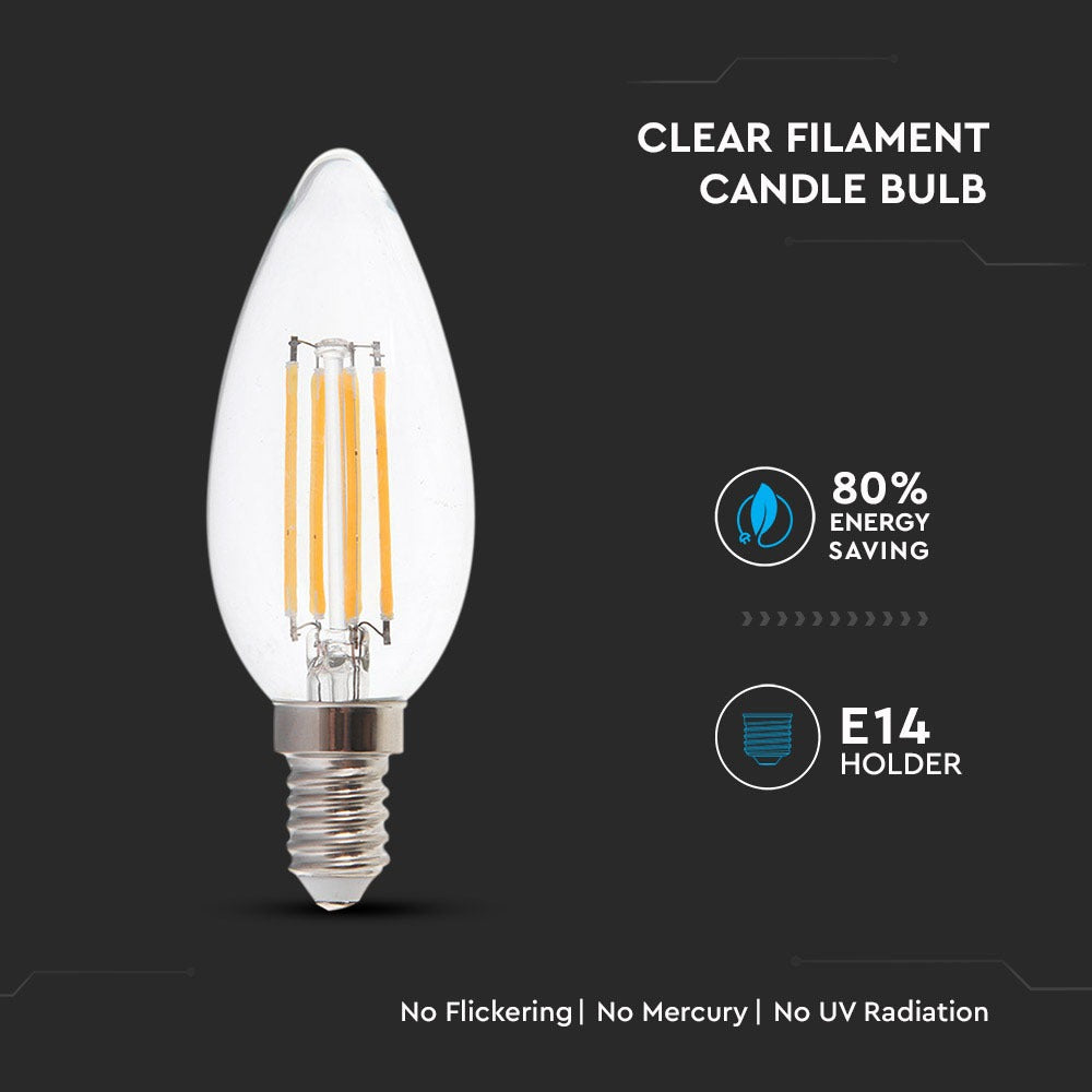 4W C35 Żarówka LED Filament / Barwa:6400K / Trzonek:E14