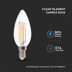 6W C35 Żarówka LED Filament / Klosz Transparentny / Barwa:6400K / Trzonek:E14