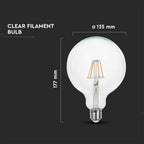 6W Żarówka LED G125 Filament / Barwa:6400K / Trzonek:E27