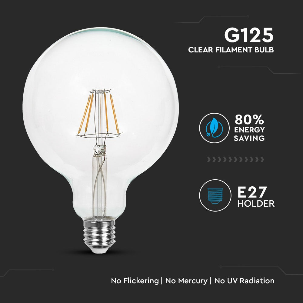 6W Żarówka LED G125 Filament / Barwa:6400K / Trzonek:E27