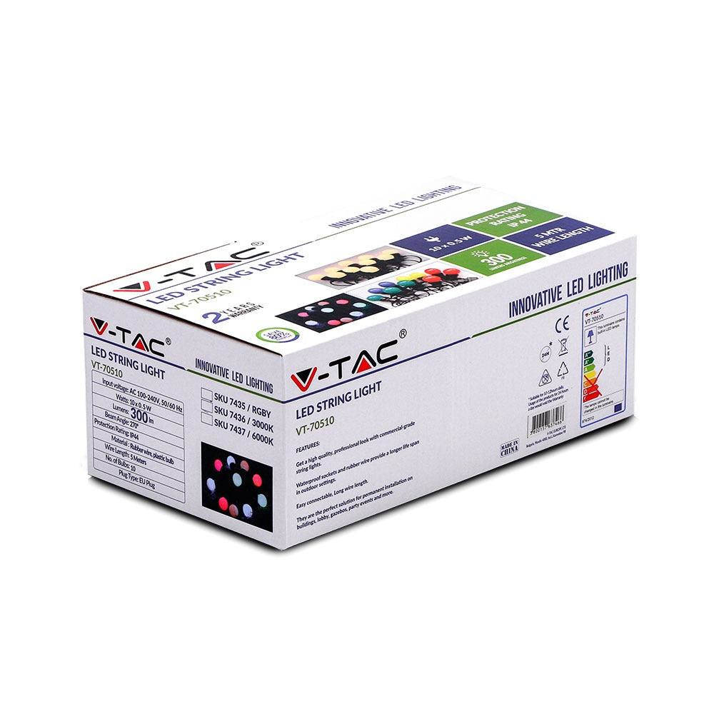 0.5W Girlanda LED / Długość: 5mb / Ilość żarówek: 10x0,5 / Barwa:3000K