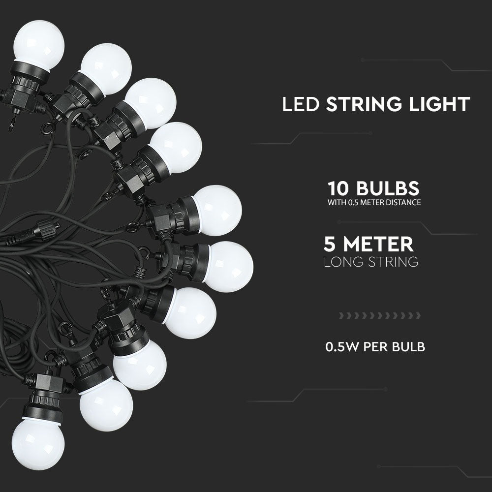 0.5W Girlanda LED / Długość: 5mb / Ilość żarówek: 10x0,5 / Barwa:3000K