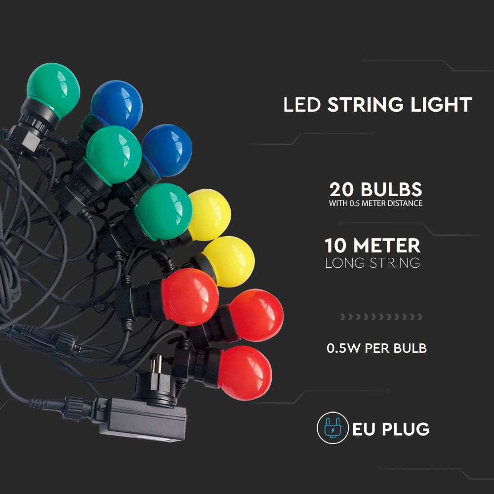 0.5W Girlanda LED / Długość: 10mb / Ilość żarówek: 20x0,5 / Kolorowe kulki