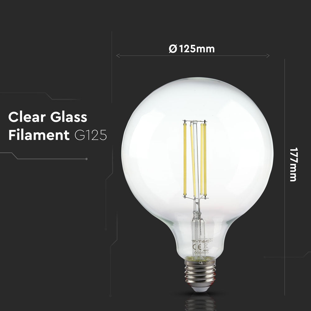 12.5W G125 Żarówka LED Filament / Klosz Transparentny / BARWA:4000K / Trzonek:E27