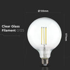 12.5W G125 Żarówka LED Filament / Klosz Transparentny / BARWA:3000K / Trzonek:E27
