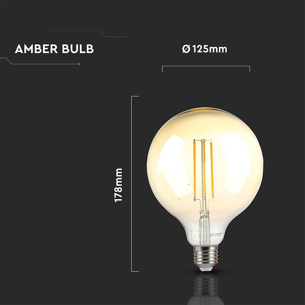 12.5W G125 Żarówka LED Filament / Klosz Bursztynowy / BARWA:2200K / Trzonek:E27