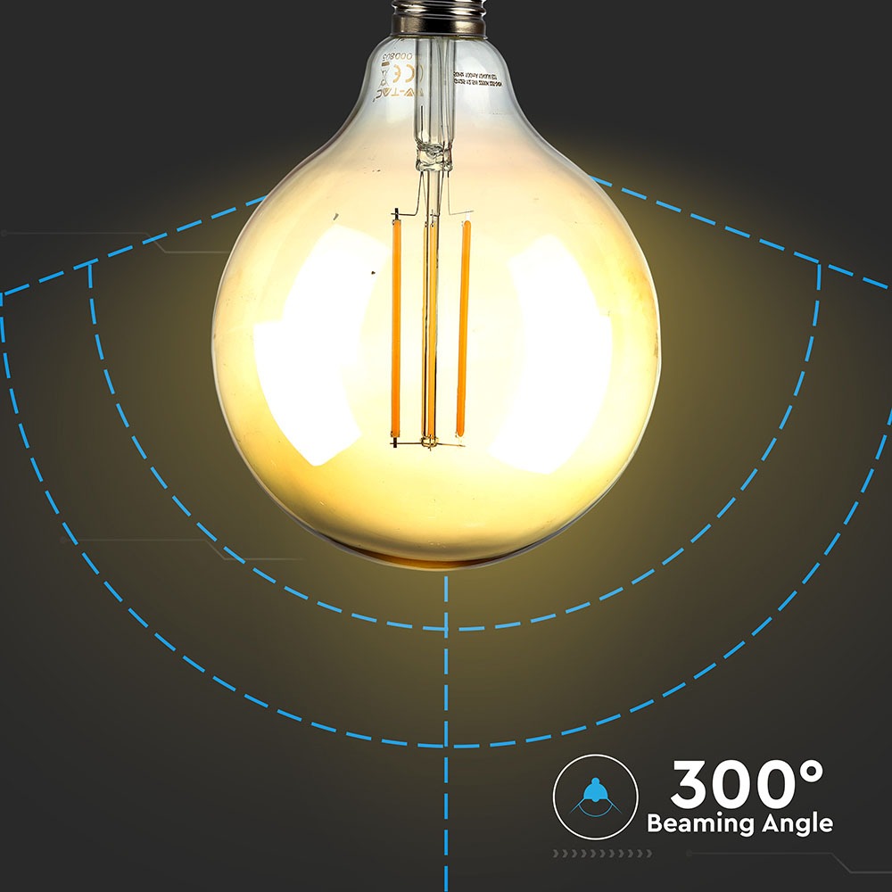 12.5W G125 Żarówka LED Filament / Klosz Bursztynowy / BARWA:2200K / Trzonek:E27