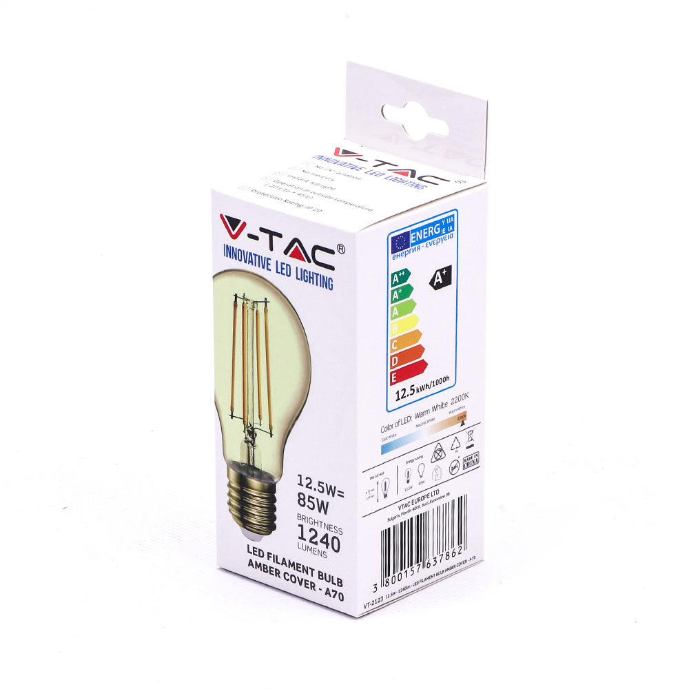 12.5W A70 Żarówka LED Filament / Klosz Bursztynowy / Barwa:2200K / Trzonek:E27