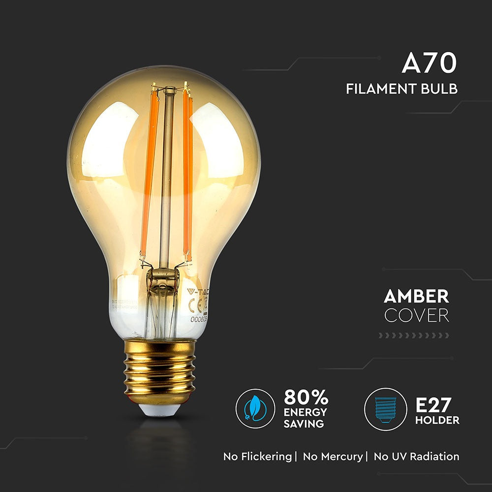 12.5W A70 Żarówka LED Filament / Klosz Bursztynowy / Barwa:2200K / Trzonek:E27