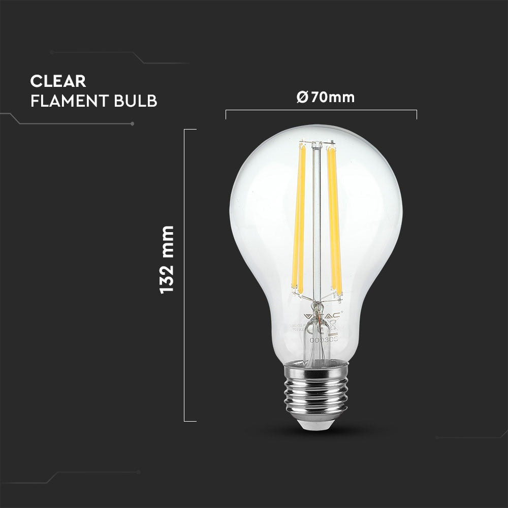 12.5W A70 Żarówka LED Filament / Klosz Transparentny / Barwa:6500K / Trzonek:E27