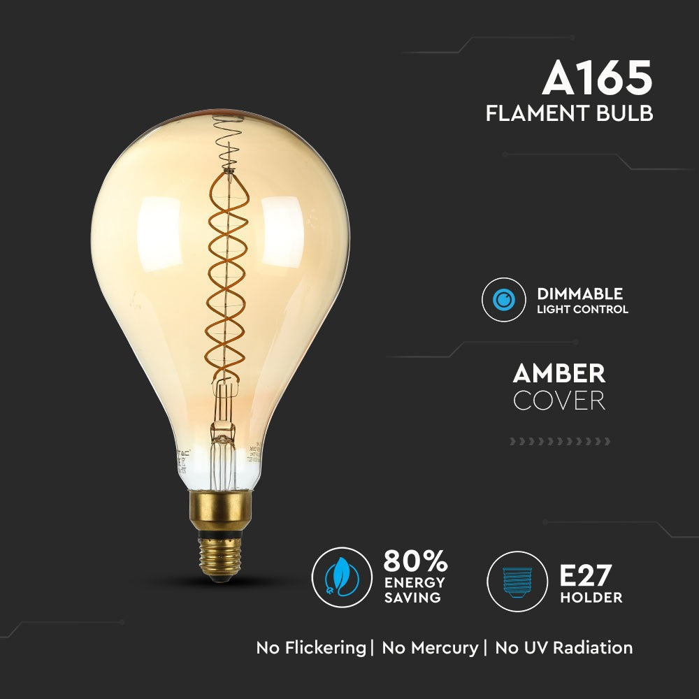8W A165 Żarówka LED Filament / Barwa:2000K / Ściemniana / Trzonek:E27