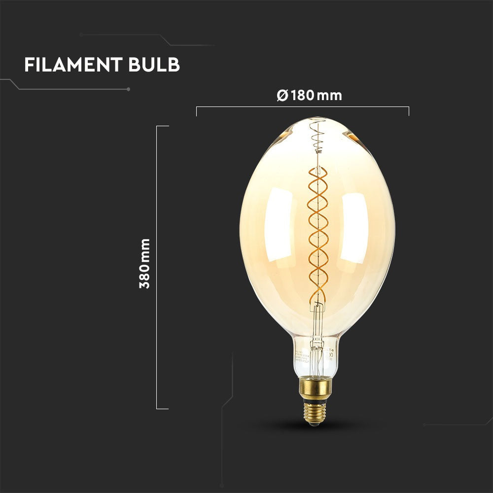 8W Żarówka dekoracyjna LED BF180 / Klosz: Bursztynowy / Barwa:2000K / Ściemniana / Trzonek:E27