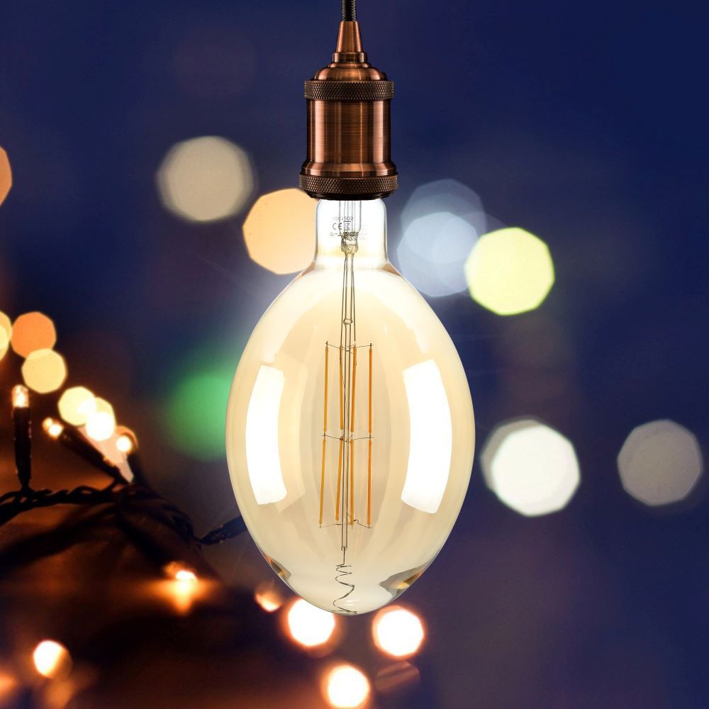 8W Żarówka dekoracyjna LED BF180 / Klosz: Bursztynowy / Barwa:2000K / Ściemniana / Trzonek:E27