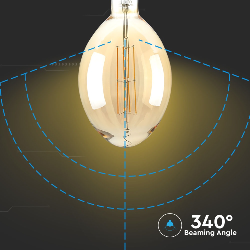 8W Żarówka dekoracyjna LED BF180 / Klosz: Bursztynowy / Barwa:2000K / Ściemniana / Trzonek:E27