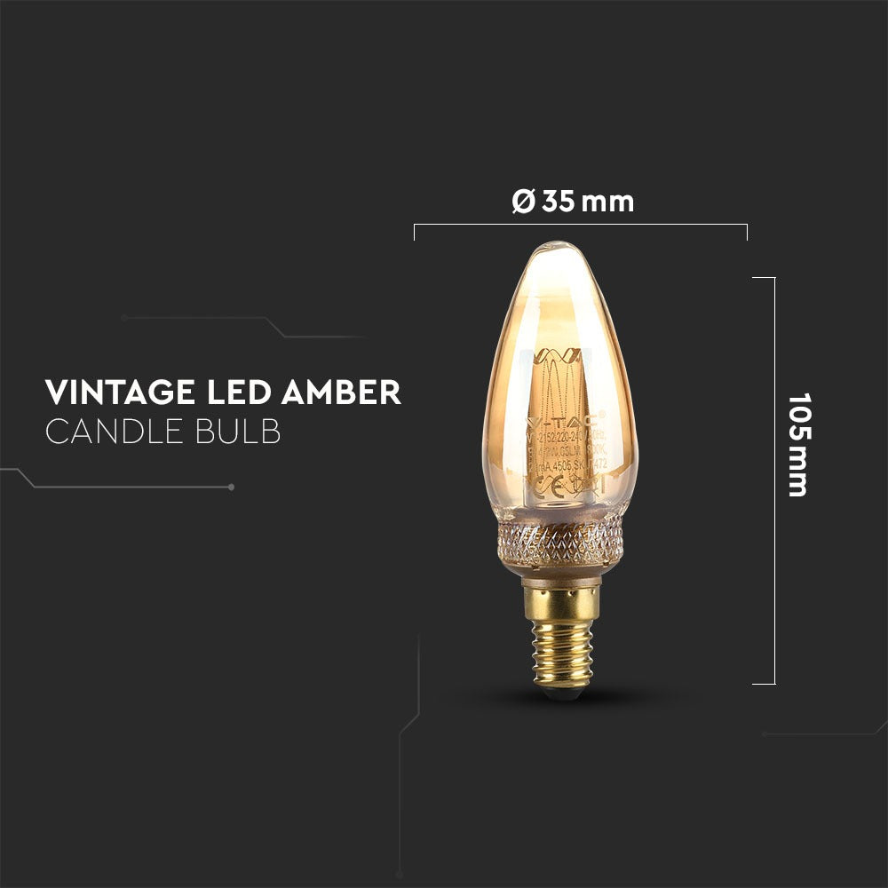 2W Żarówka LED Filament - ART / Klosz Bursztynowy / Barwa:1800K / Trzonek:E14