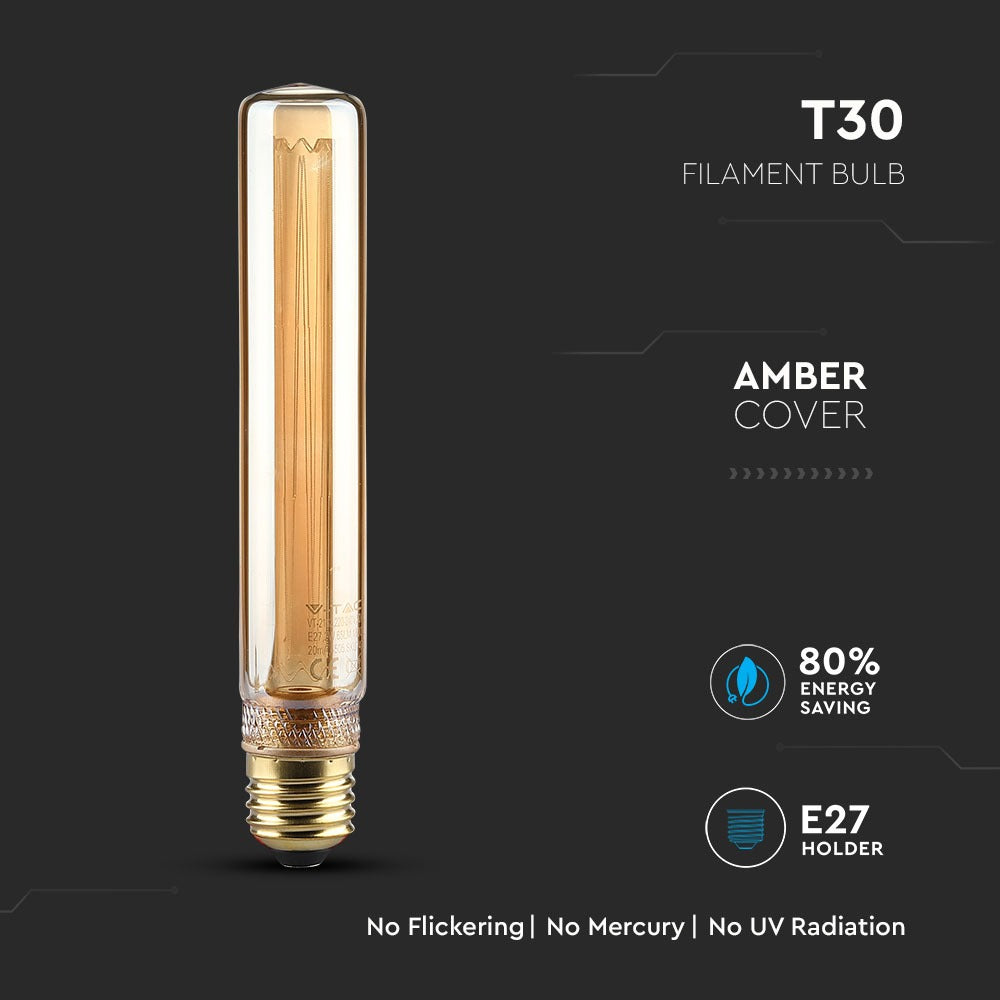 2W T30 Żarówka LED Filament / Klosz Bursztynowy / Barwa:1800K / Trzonek:E27