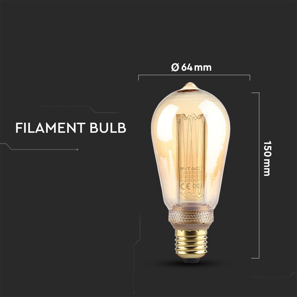 4W ST64 Żarówka LED Filament / Klosz Bursztynowy / Barwa:1800K / Trzonek:E27