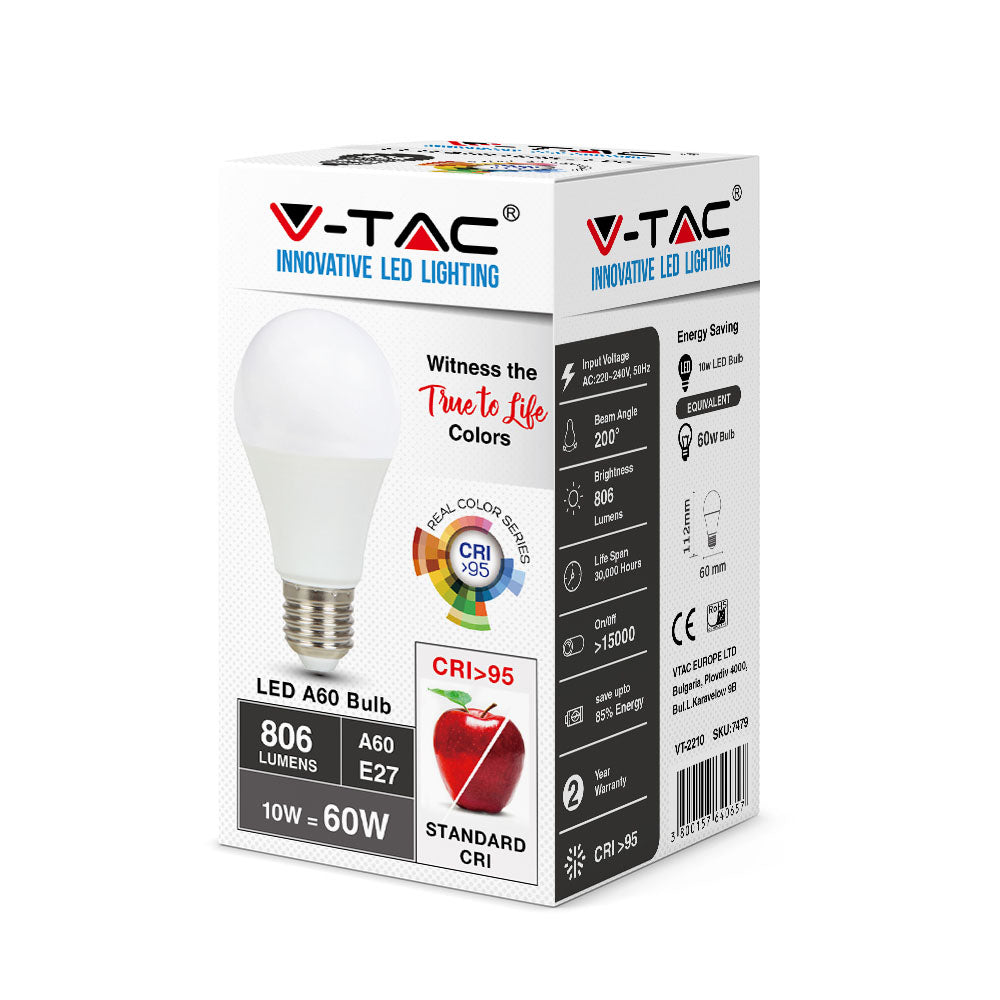 10W A60 Żarówka LED / Barwa:2700K / CRI>95 / Trzonek:E27