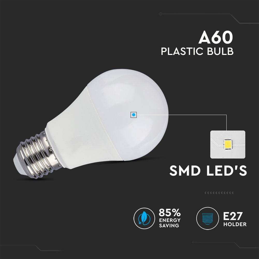 10W A60 Żarówka LED / Barwa:6400K / CRI>95 / Trzonek:E27