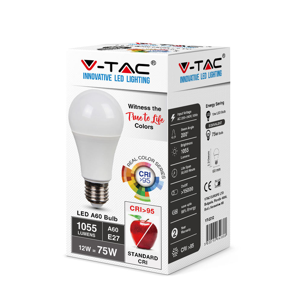 12W A60 Żarówka LED / Barwa:6400K / CRI>95 / Trzonek:E27