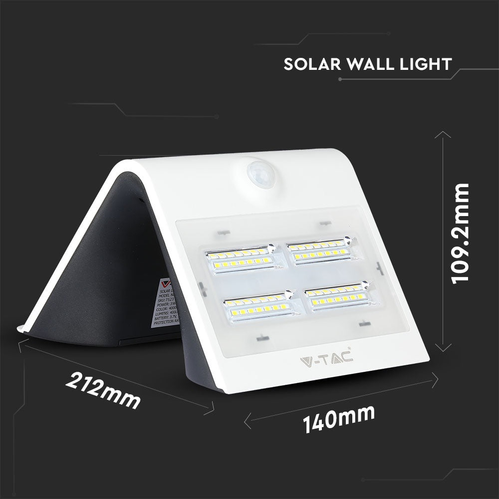 3W Lampa solarna ścienna / Trójkąt / Barwa:4000K+3000K / Obudowa: Biały + Czarny