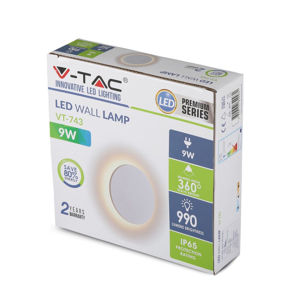9W Kinkiet okrągły LED / CHIP BRIDGELUX / Barwa:3000K / Biały
