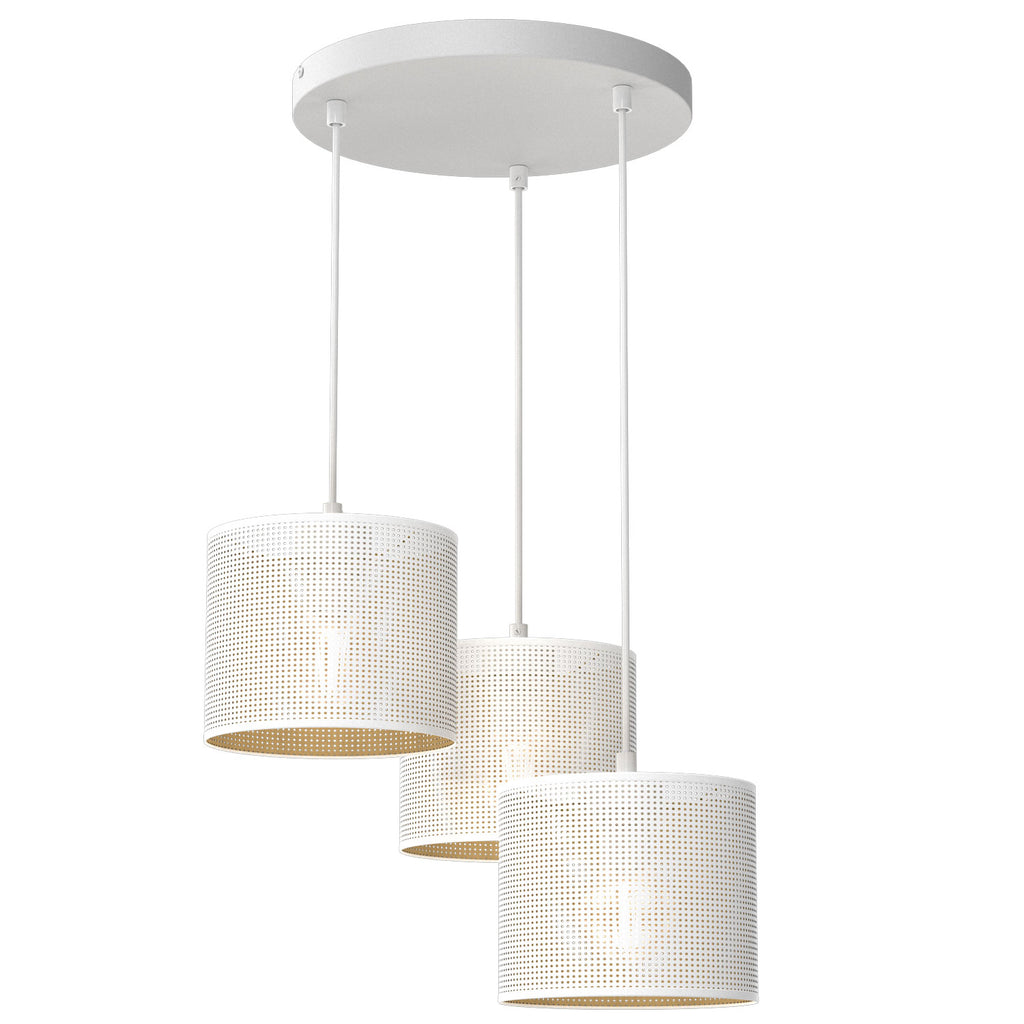 żyrandol talerz dia 300, Loft shade white, cylinder shade dia 180, h 150 white/gold 3xE27