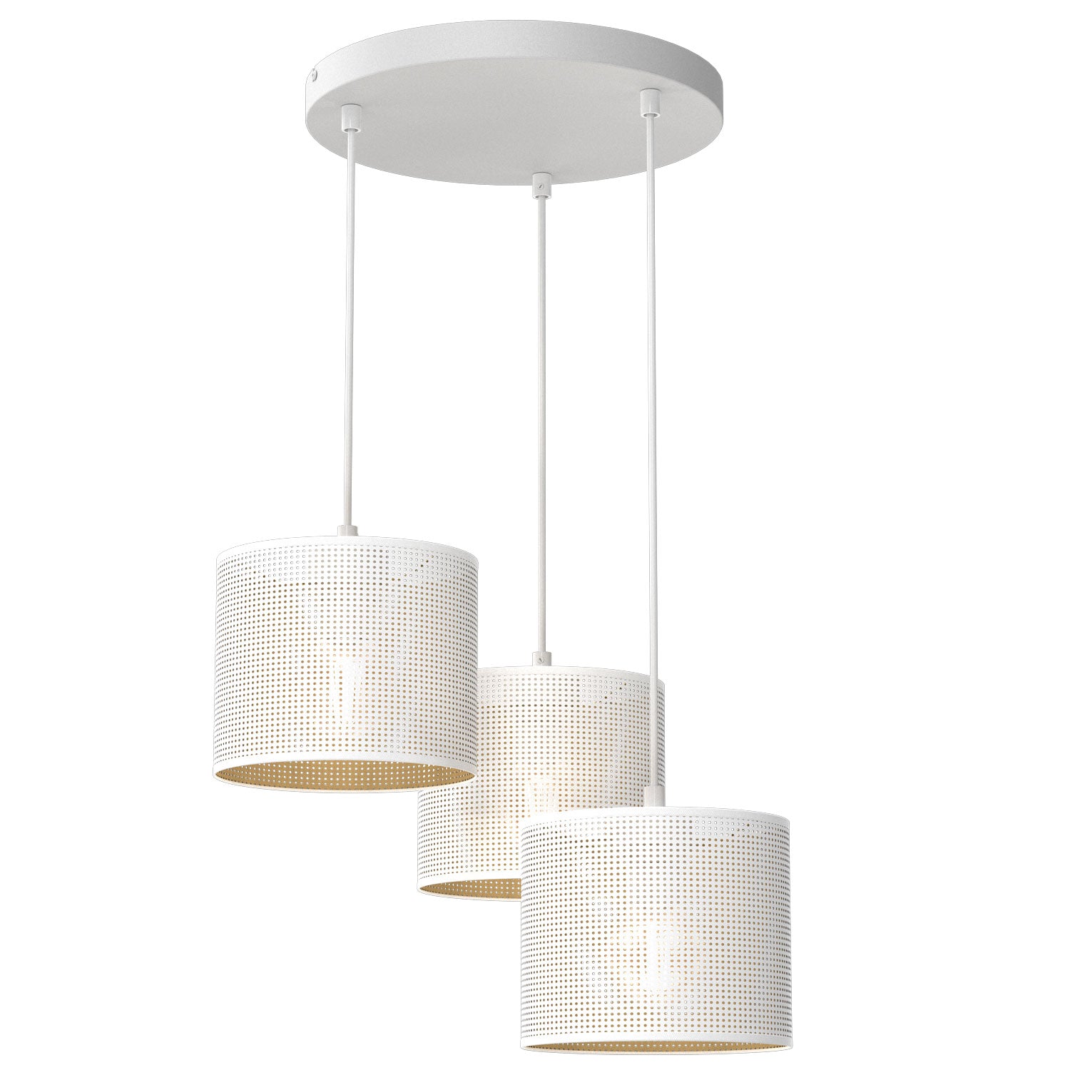 żyrandol talerz dia 300, Loft shade white, cylinder shade dia 180, h 150 white/gold 3xE27