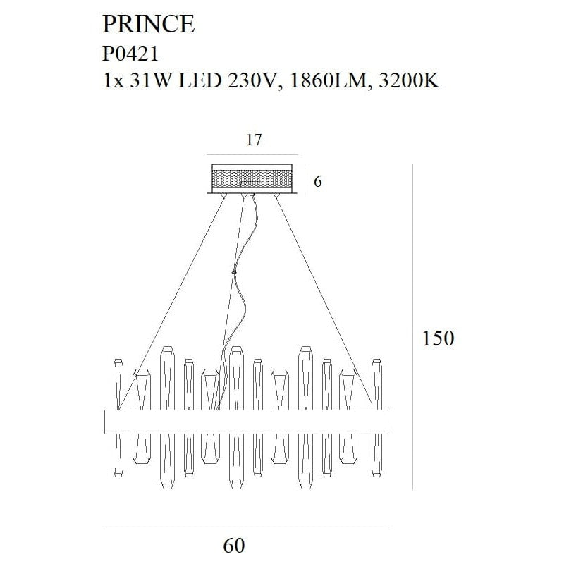 Maxlight Lampa wisząca Prince 60cm - Metal + szkło - Złoty P0421