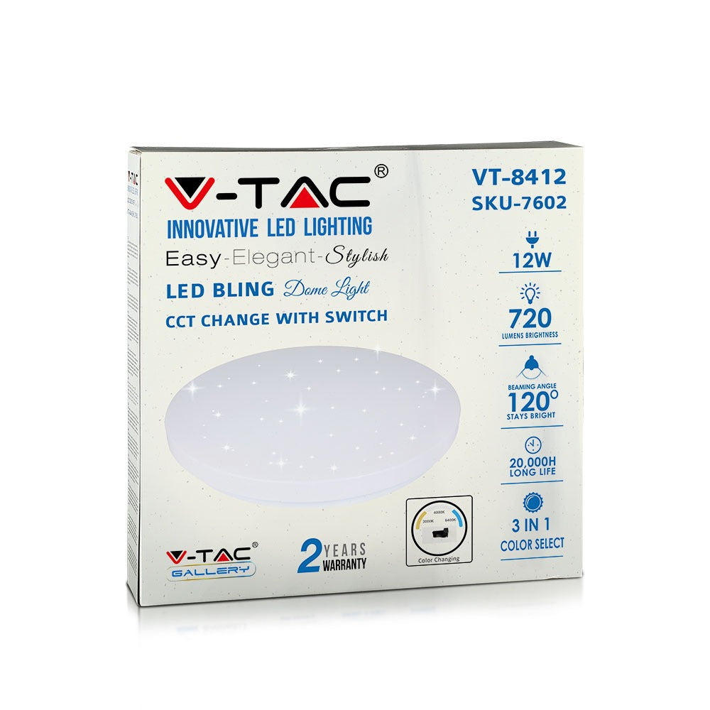 12W Plafon LED DOME / Średnica: 230 / Klosz: Efekt gwiazdek / Barwa:3w1
