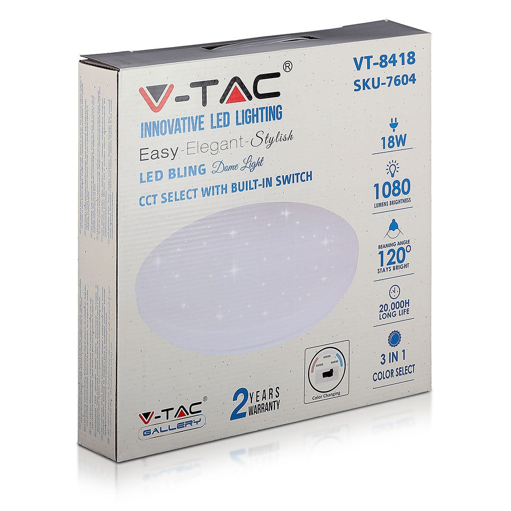 18W Plafon LED DOME / Średnica: 300 / Klosz: Efekt gwiazdek / Barwa:3w1