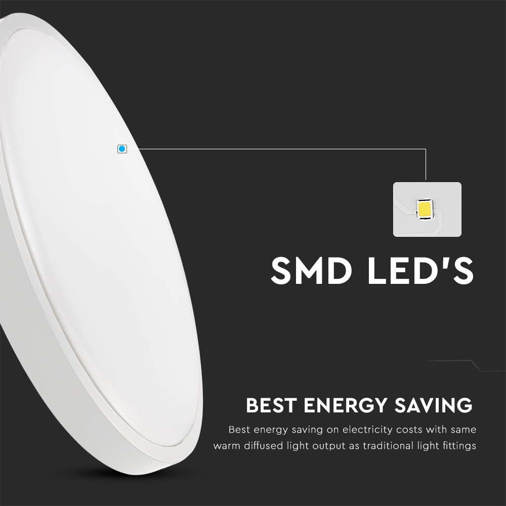 24W Plafon LED / Średnica: 295mm / Barwa:3000K / Klosz: Okrągły mleczny biała ramka / IP44