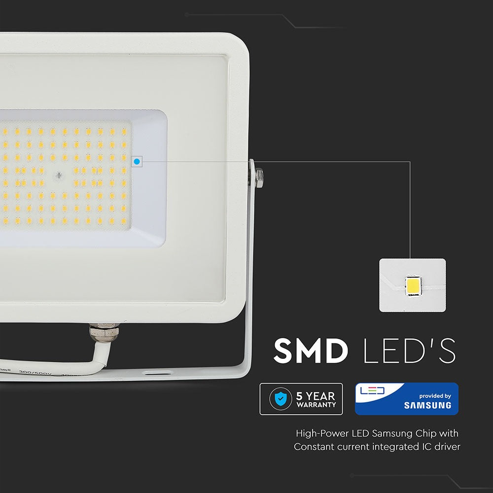 50W Naświetlacz LED SMD / Chip SAMSUNG / Barwa:6400K / Obudowa: Biała / Wydajność: 120lm/w