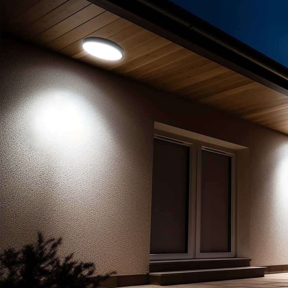 18W Plafon LED / Średnica: 225mm / Barwa:3000K / Klosz: Okrągły mleczny czarna ramka / IP44