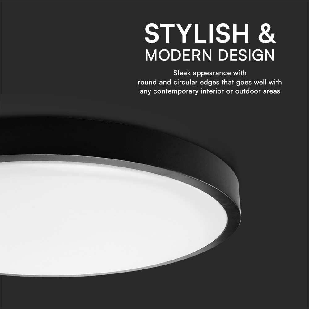 18W Plafon LED / Średnica: 225mm / Barwa:4000K / Klosz: Okrągły mleczny czarna ramka / IP44
