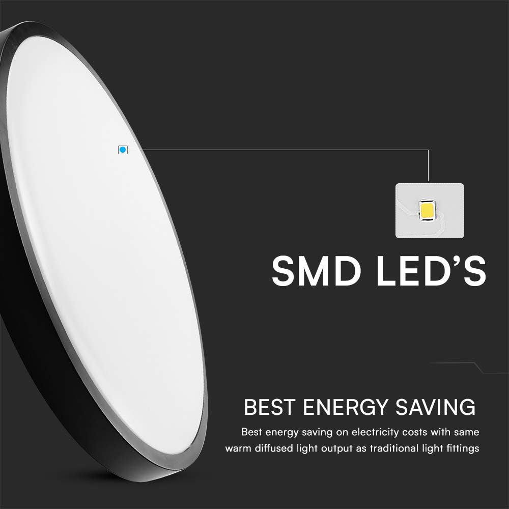 18W Plafon LED / Średnica: 225mm / Barwa:3000K / Klosz: Okrągły mleczny czarna ramka / IP44