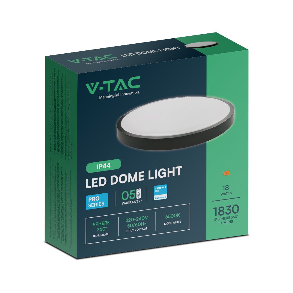 18W Plafon LED / SAMSUNG / Średnica: 225mm / Barwa:6500K / Klosz: Okrągły mleczny czarna ramka / IP44