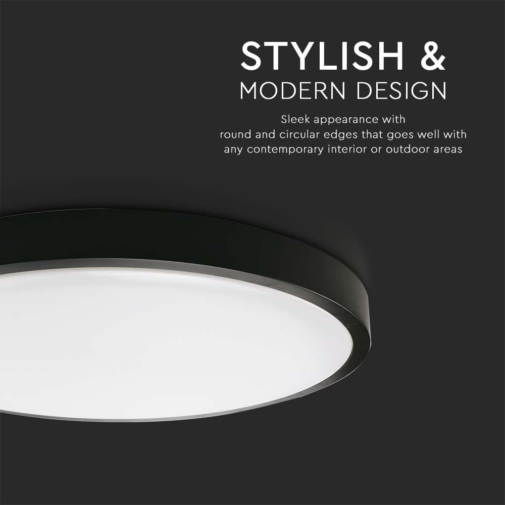 24W Plafon LED / Średnica: 295mm / Barwa:3000K / Klosz: Okrągły mleczny czarna ramka / IP44