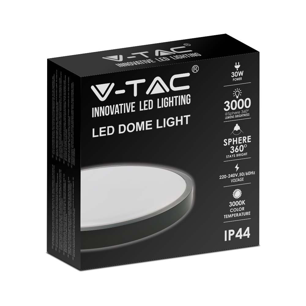 30W Plafon LED / Średnica: 420mm / Barwa:4000K / Klosz: Okrągły mleczny czarna ramka / IP44