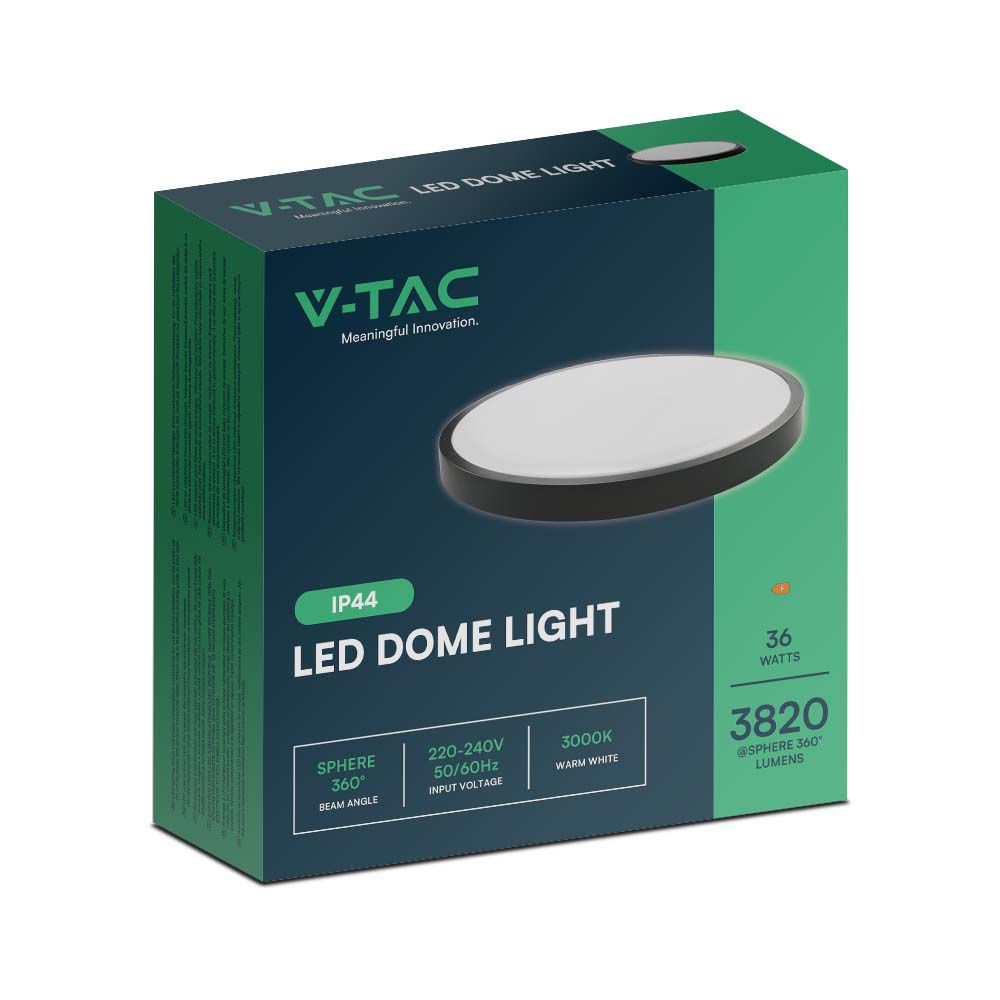 36W Plafon LED / Średnica: 350mm / Barwa:6500K / Klosz: Okrągły mleczny czarna ramka / IP44