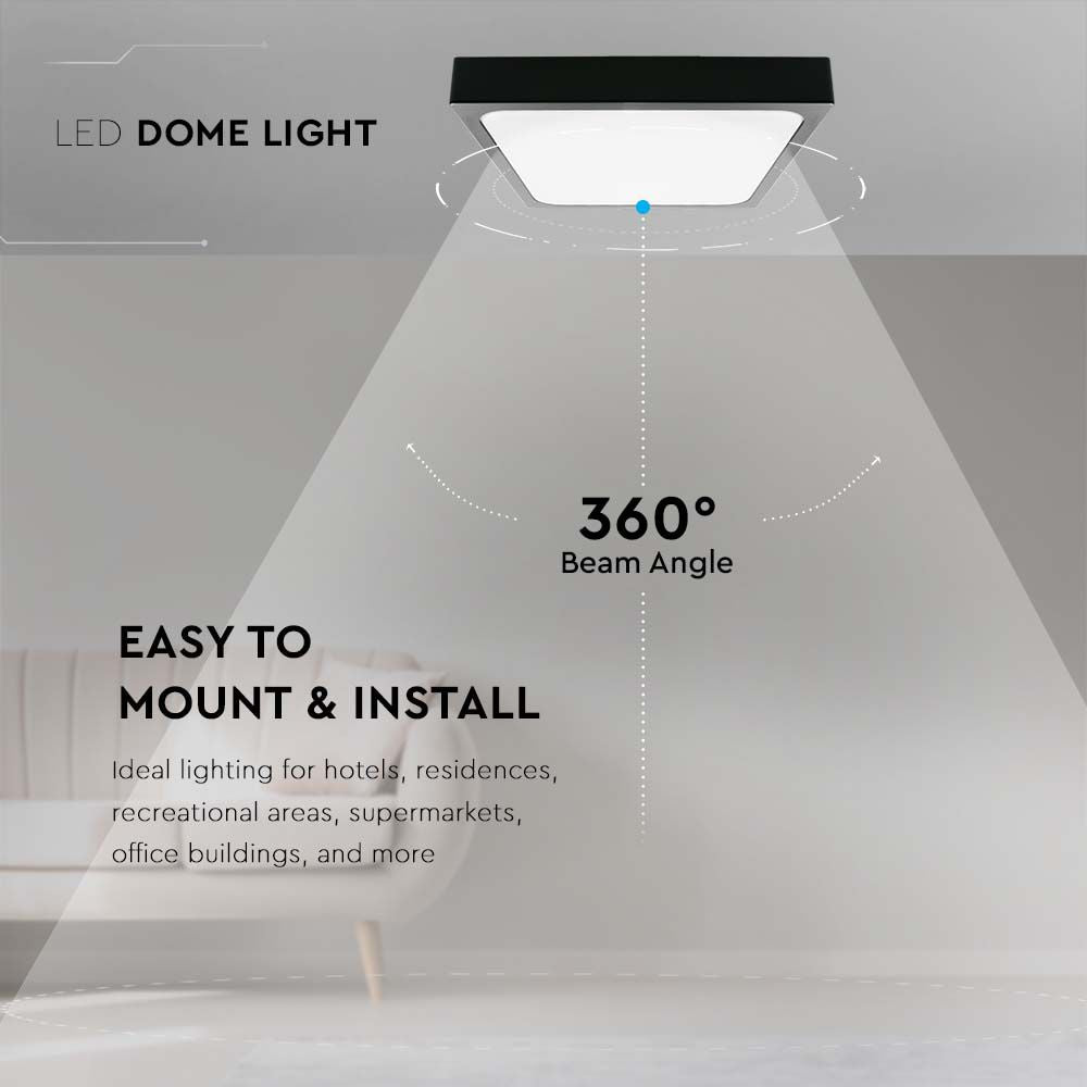 18W Plafon LED / Średnica: 225mm / Barwa:6500K / Klosz: Kwadratowy mleczny czarna ramka / IP44
