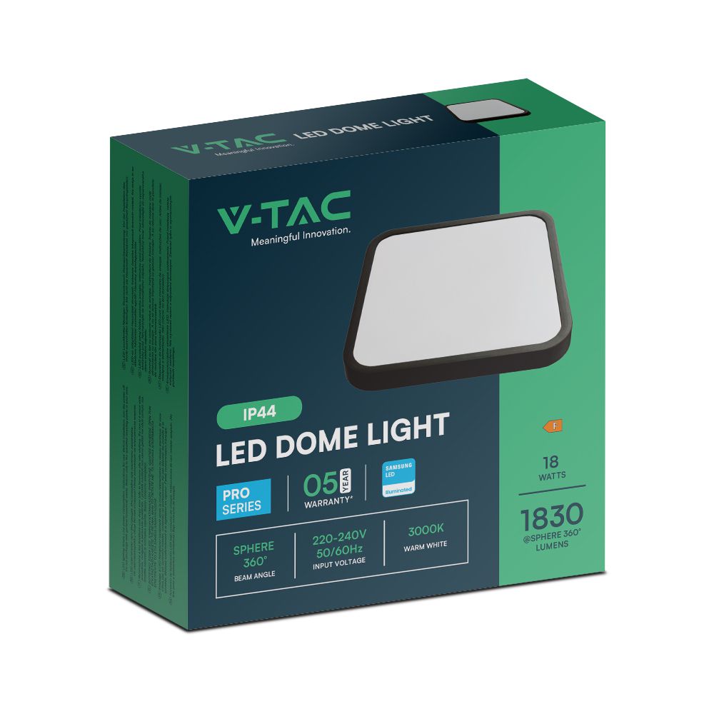 18W Plafon LED / SAMSUNG / Średnica: 225mm / Barwa:6500K / Klosz: Kwadratowy mleczny czarna ramka / IP44