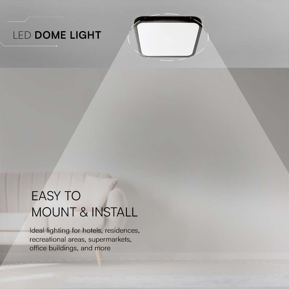 24W Plafon LED / Średnica: 295mm / Barwa:3000K / Klosz: Kwadratowy mleczny czarna ramka / IP44