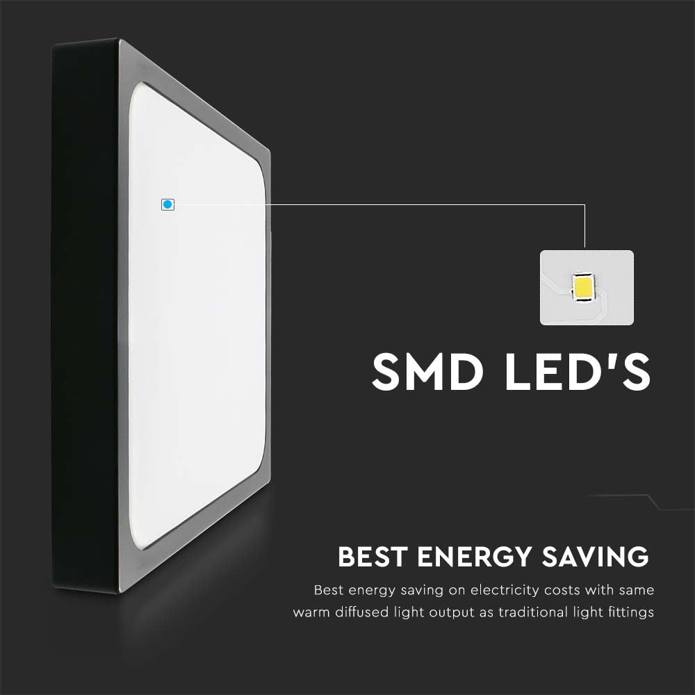 30W Plafon LED / Średnica: 420mm / Barwa:4000K / Klosz: Kwadratowy mleczny czarna ramka / IP44