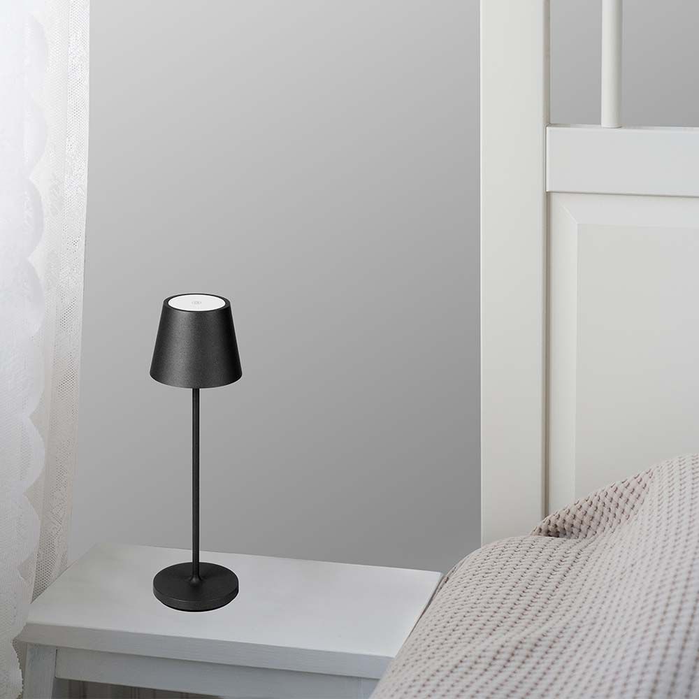 2W Lampka nocna LED zasilana bateryjnie / Ściemnianie przez dotyk / Barwa: 3000K / Obudowa: Czarna