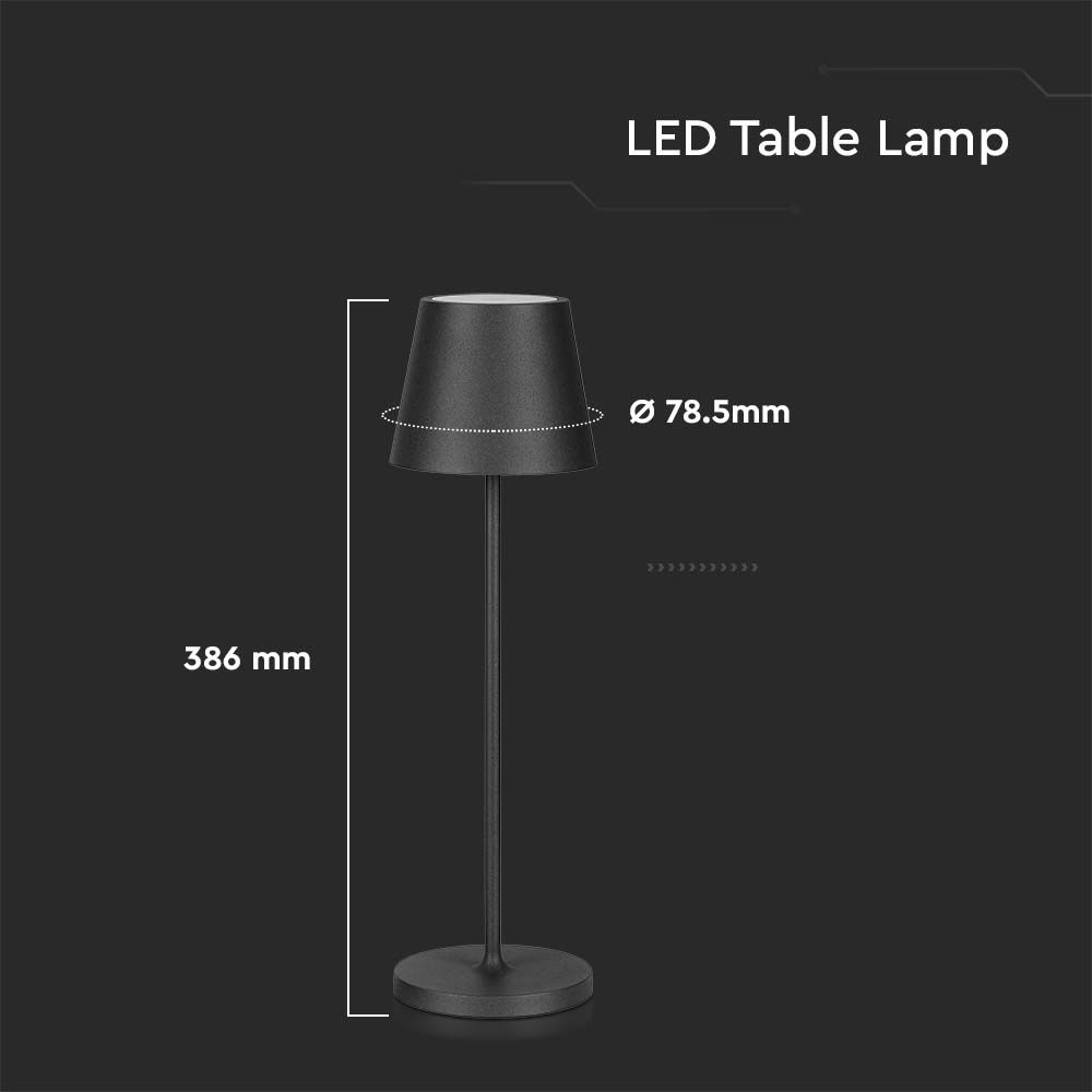 2W Lampka nocna LED zasilana bateryjnie / Ściemnianie przez dotyk / Barwa: 3000K / Obudowa: Czarna