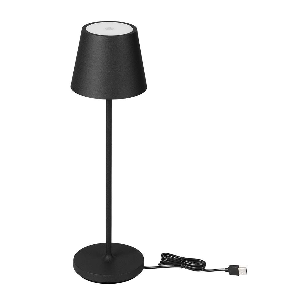 2W Lampka nocna LED zasilana bateryjnie / Ściemnianie przez dotyk / Barwa: 3000K / Obudowa: Czarna
