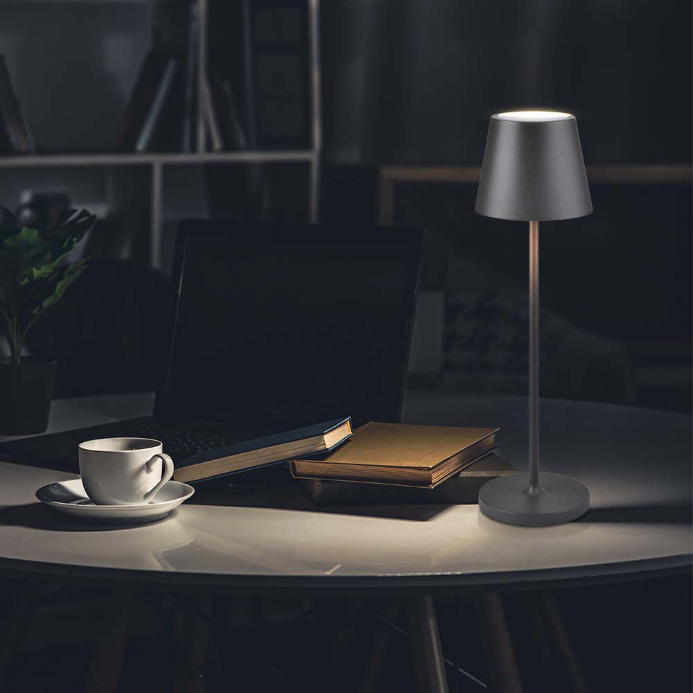 2W Lampka nocna LED zasilana bateryjnie / Ściemnianie przez dotyk / Barwa: 3000K / Obudowa: Szara