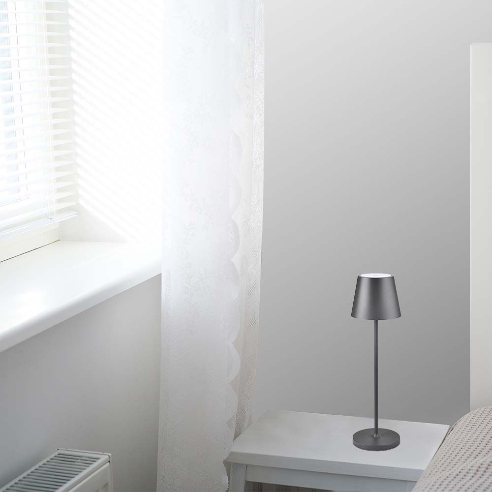 2W Lampka nocna LED zasilana bateryjnie / Ściemnianie przez dotyk / Barwa: 3000K / Obudowa: Szara